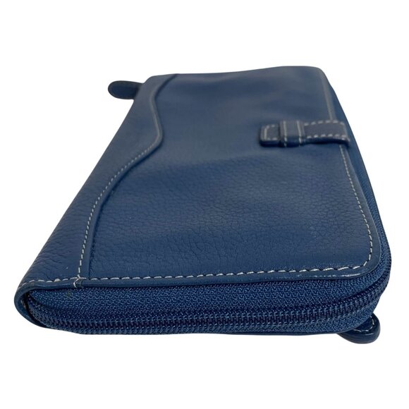 Tignanello Womens Blue Leather Zip Around Wallet Clutch Card Slots Key Ring - Picture 3 of 13